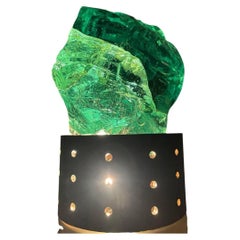 Sculptural Aquamarine Glass Table Lamp, Fontana Arte Style, 1960s