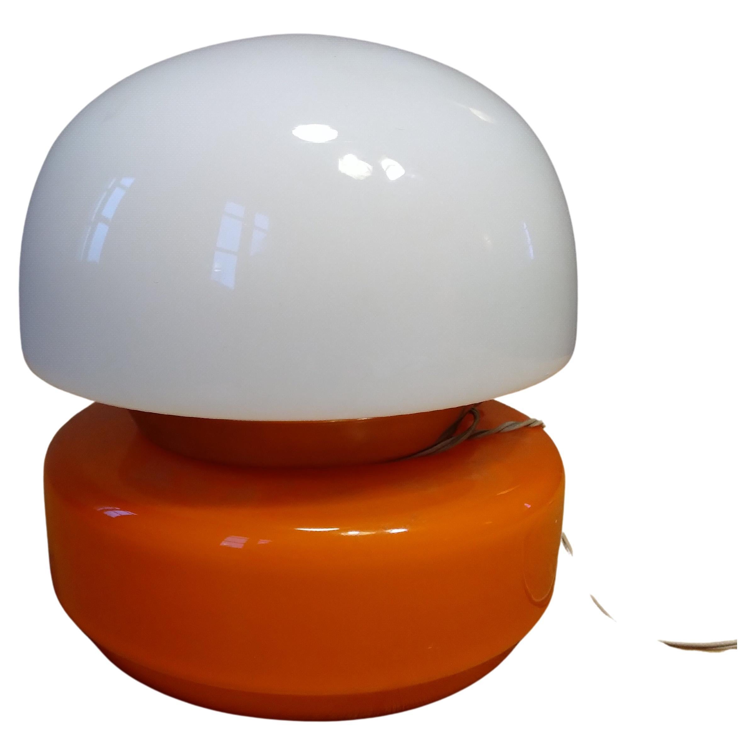 Space Age table lamp in Orange and White Artistic Glass Italy 1960s .
Fantastic lamp amazing color . 