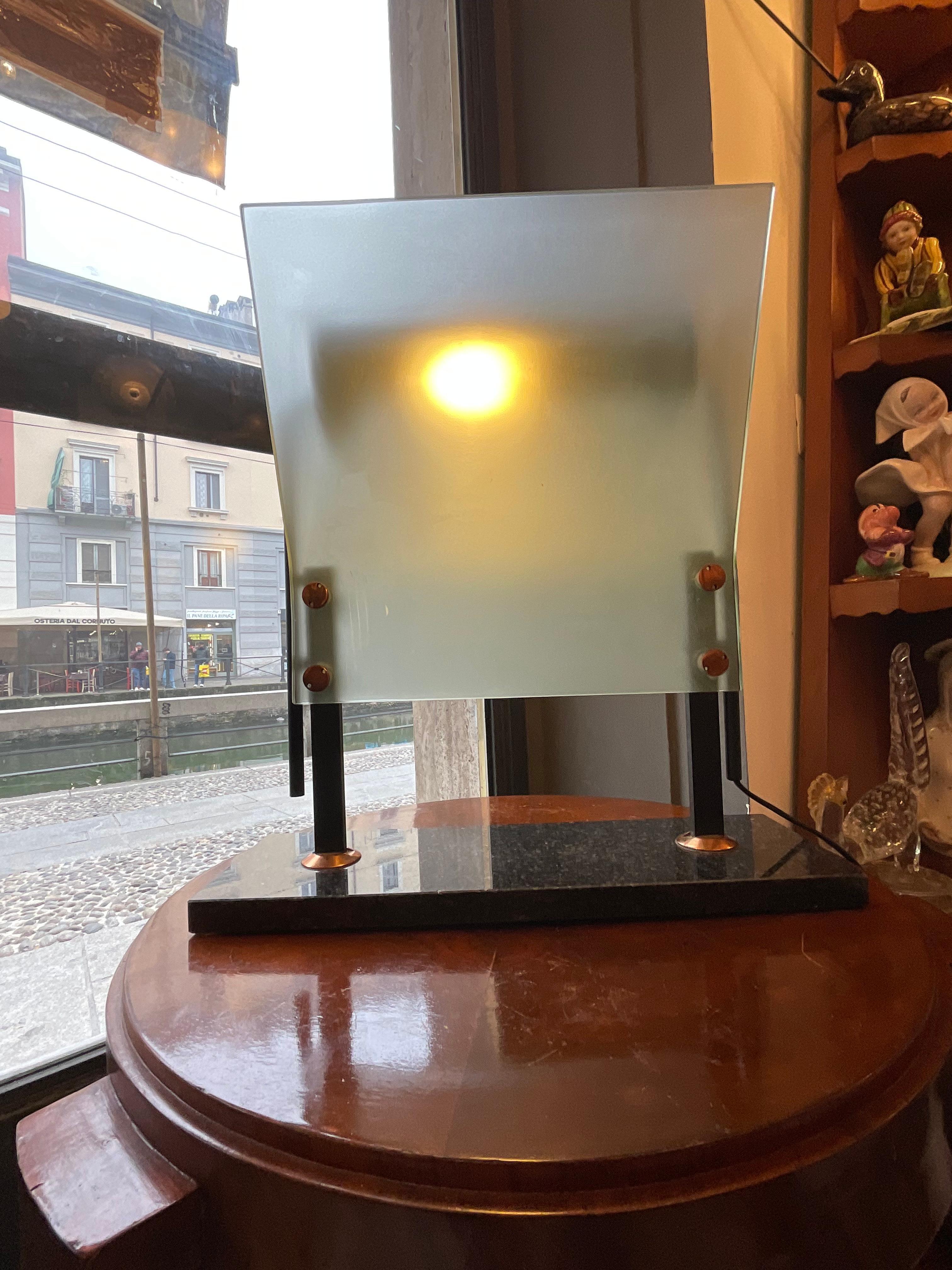 Modern Table lamp - glass, marble and metal - Made in ITALY 1980s For Sale