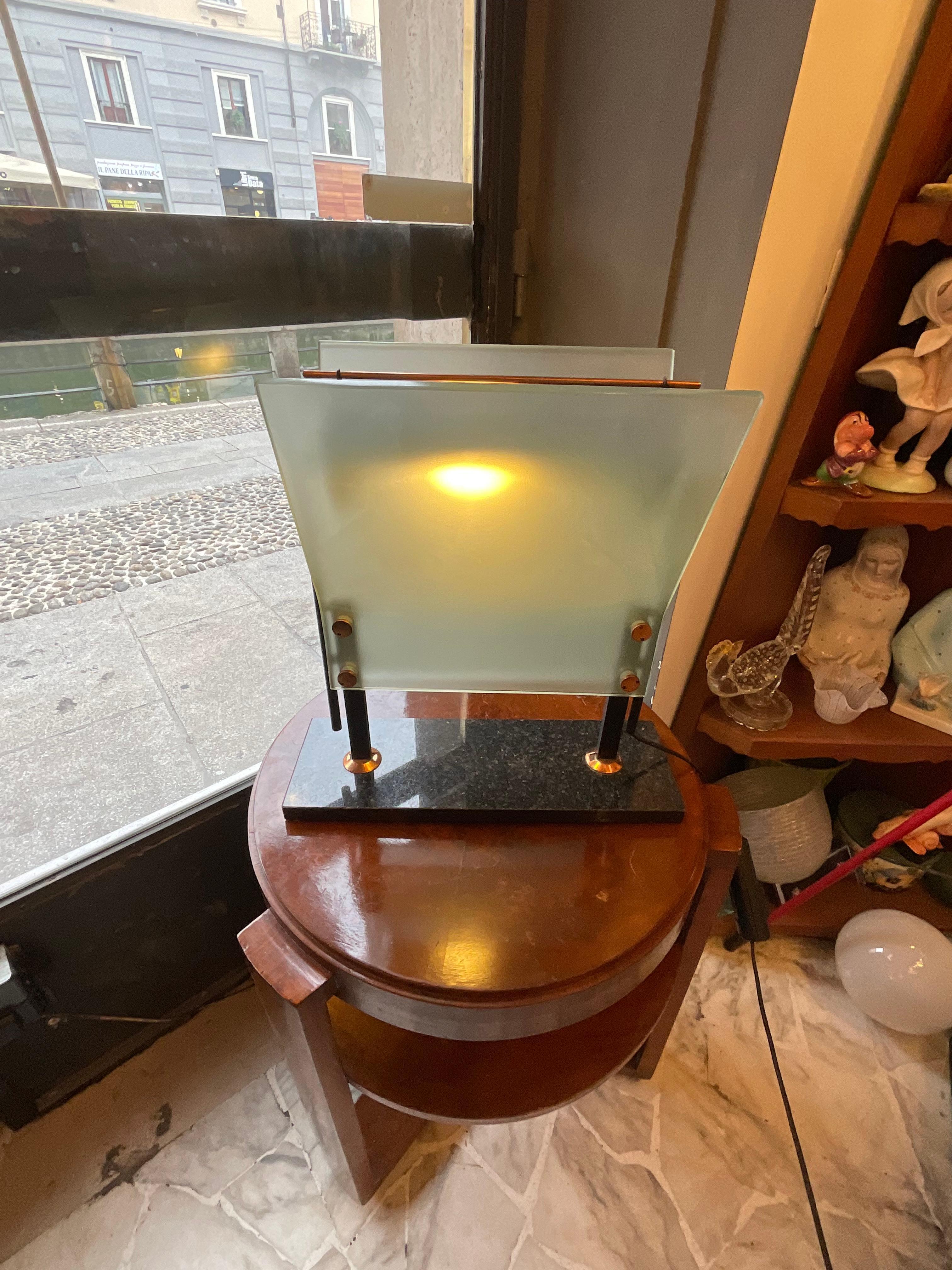 Italian Table lamp - glass, marble and metal - Made in ITALY 1980s For Sale