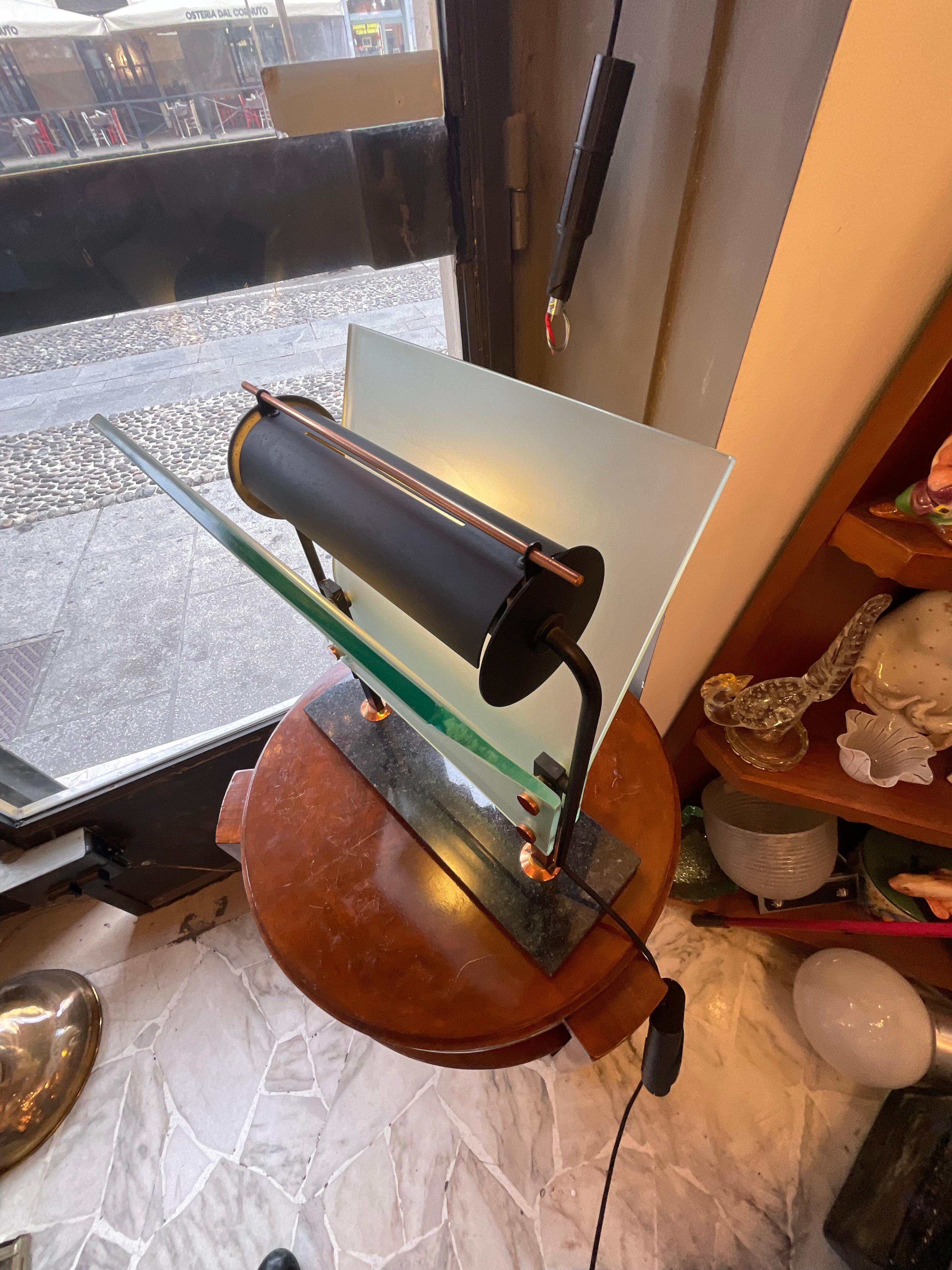 Late 20th Century Table lamp - glass, marble and metal - Made in ITALY 1980s For Sale