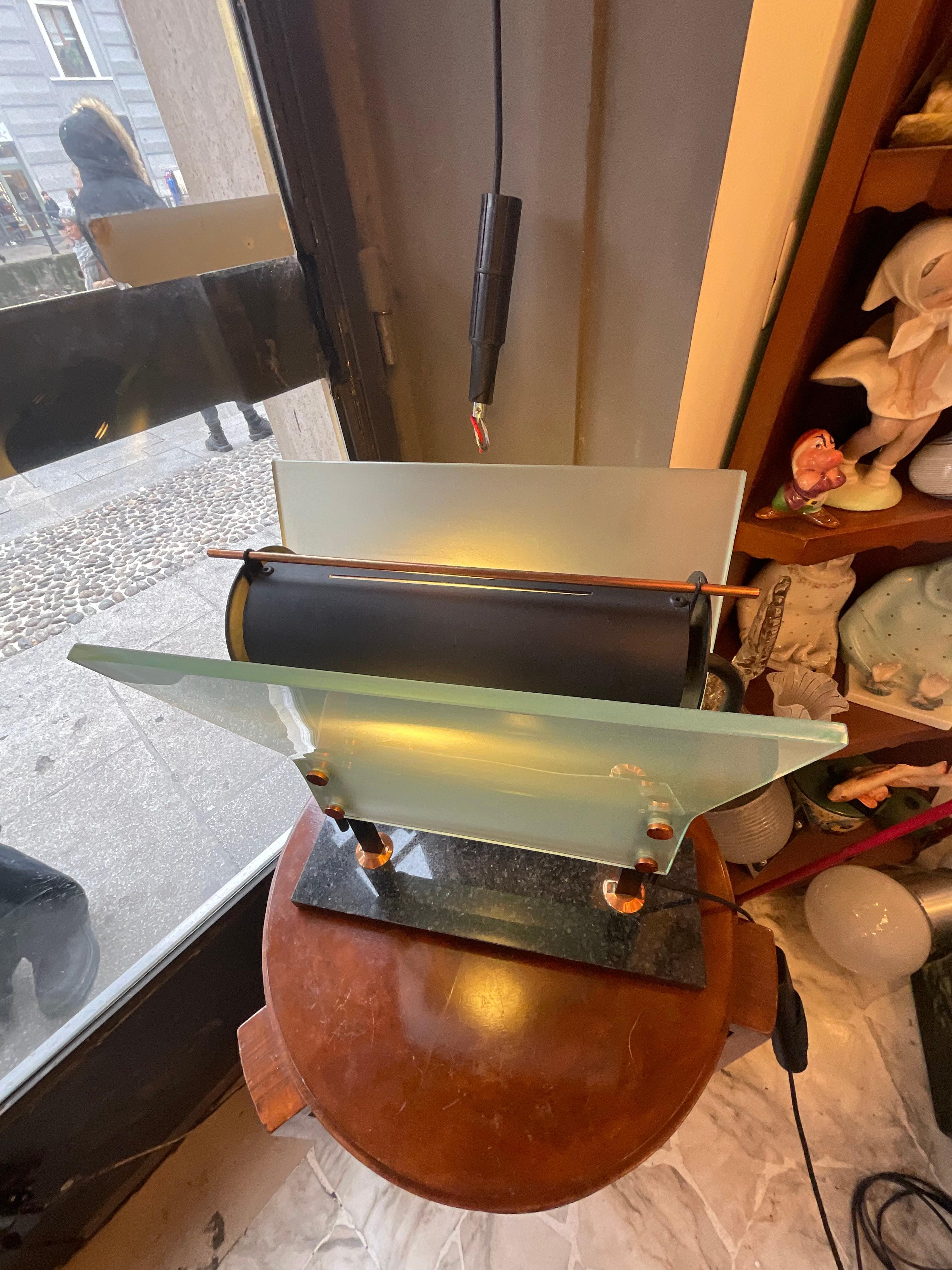 Copper Table lamp - glass, marble and metal - Made in ITALY 1980s For Sale