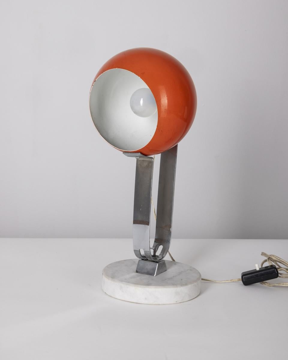Vintage 1960s table lamp in marble and orange metal Italian design For Sale 2