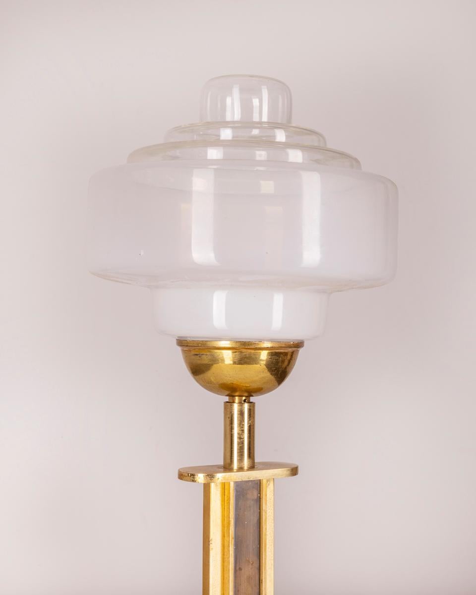 Brass 1960s vintage table lamp gold plated brass and glass Italian design For Sale