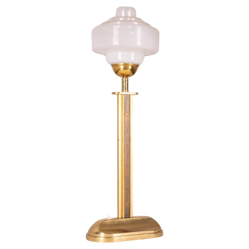 1960s vintage table lamp gold plated brass and glass Italian design For Sale