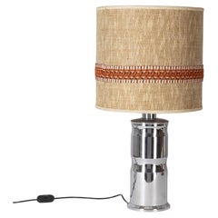 Lampada da tavolo vintage anni 80 in metallo e tela design Italiano