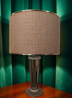 Lámpara de sobremesa vintage con pantalla de tambor trenzado, Italia Años 80.