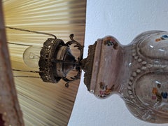 Lampada da Tavolo Vintage in Ceramica dipinta a mano e Velluto Bordeaux