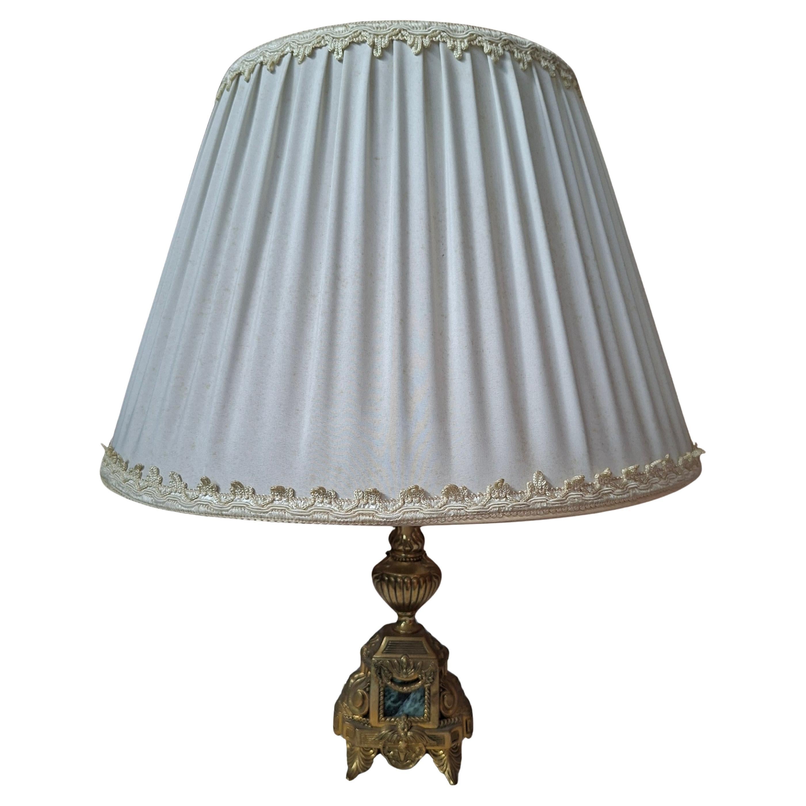 Vintage Neoclassical Style Table Lamp in Brass and Green Marble 1950s For Sale