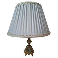 Vintage Neoclassical Style Table Lamp in Brass and Green Marble 1950s