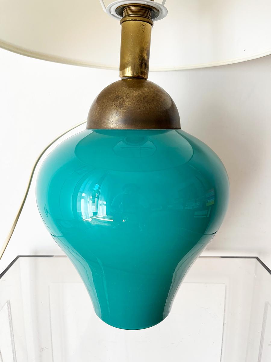 Lampada da Tavolo Vintage Vetro Verde e Ottone 1960 -Top Design- For Sale 1