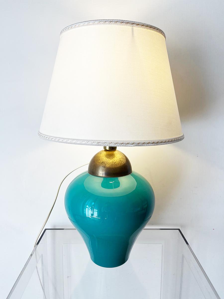 Lampada da Tavolo Vintage Vetro Verde e Ottone 1960 -Top Design- For Sale 2