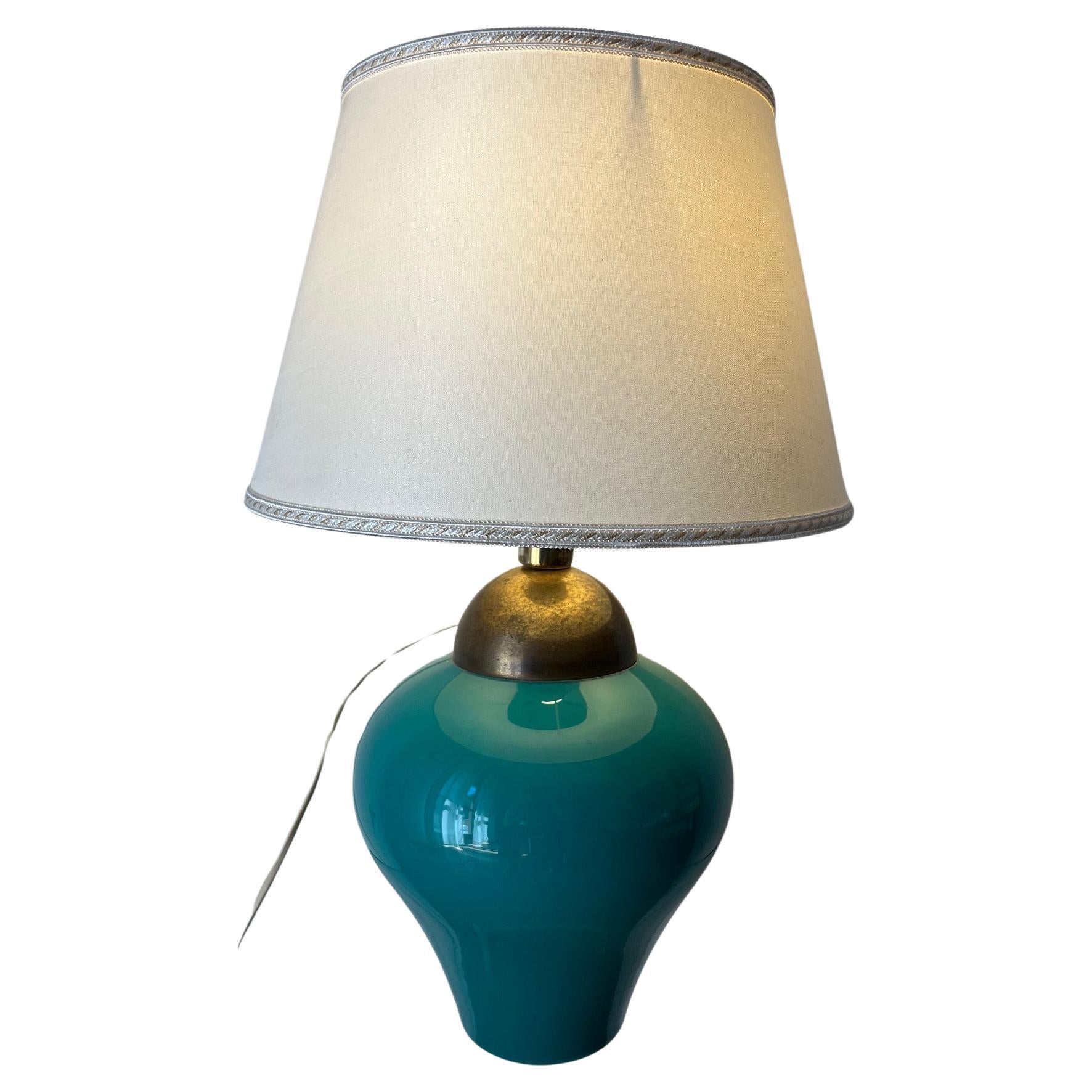 Lampada da Tavolo Vintage Vetro Verde e Ottone 1960 -Top Design- For Sale