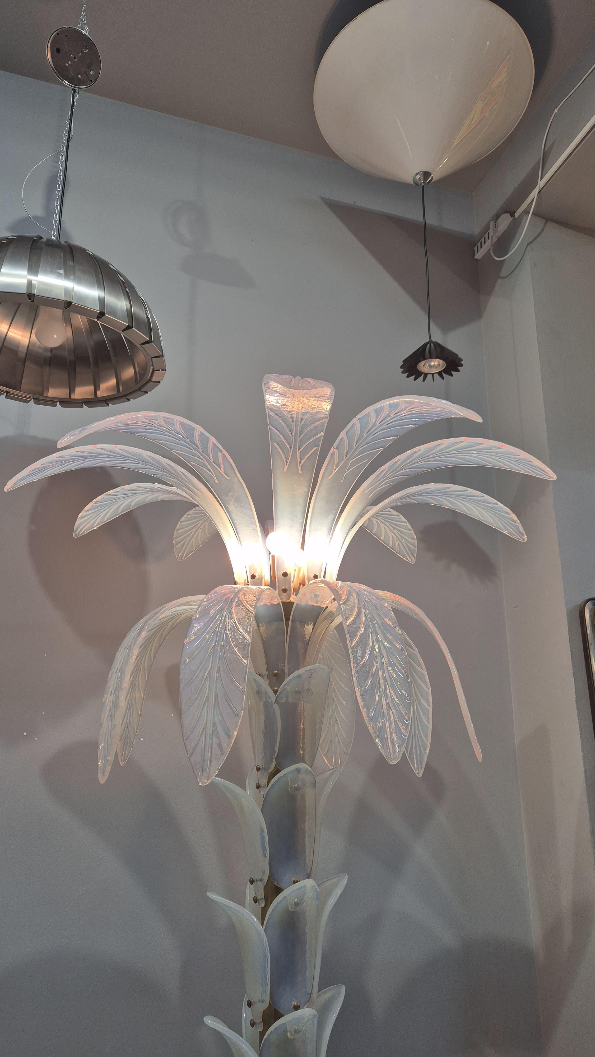 Contemporary Iridescent Murano Glass Palm Tree Floor Lamp For Sale