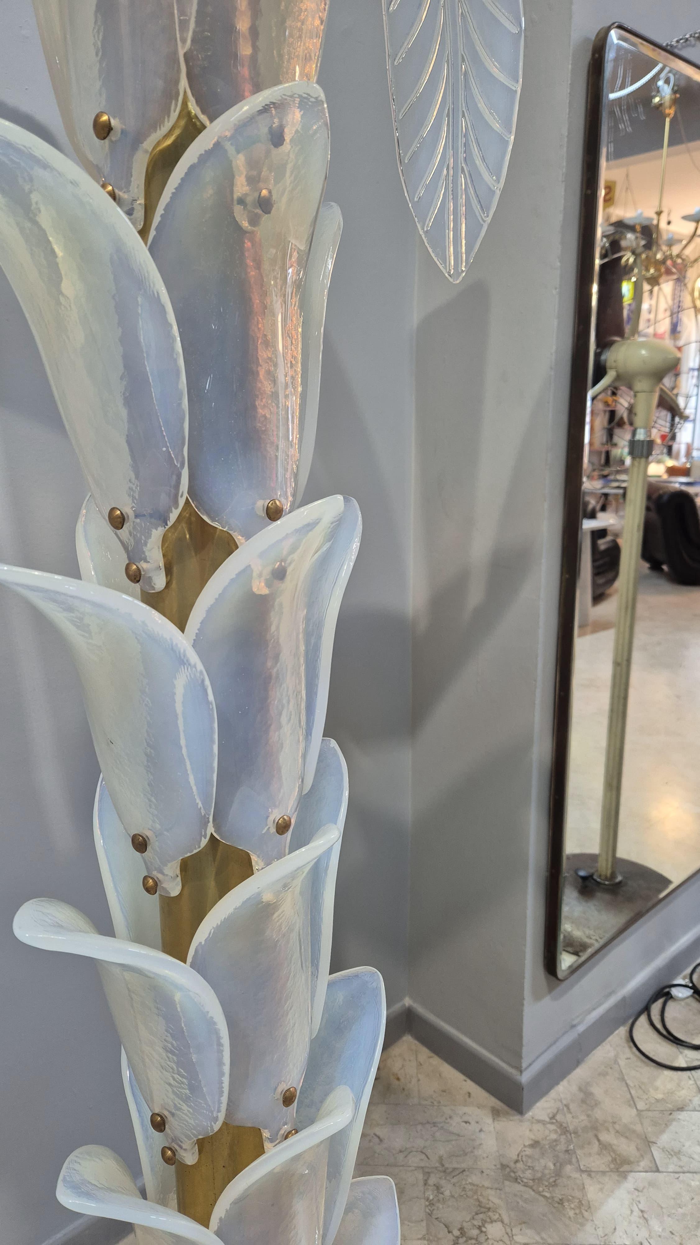 Brass Iridescent Murano Glass Palm Tree Floor Lamp For Sale