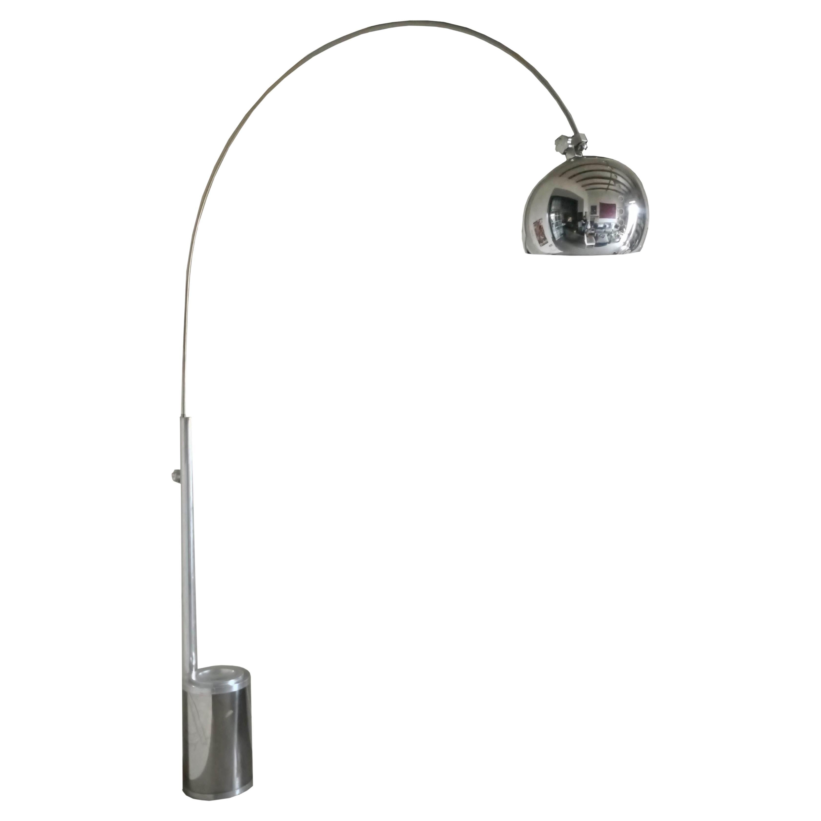 Chrome Metal Arch Floor Lamp with Ashtray, Italy 1970s