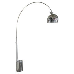 Chrome Metal Arch Floor Lamp with Ashtray, Italy 1970s