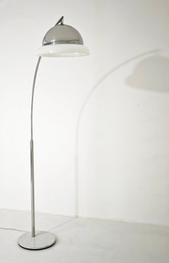 Chrome-plated brass and Plexiglas arched floor lamp, Italy, 1970s, Mid-Century