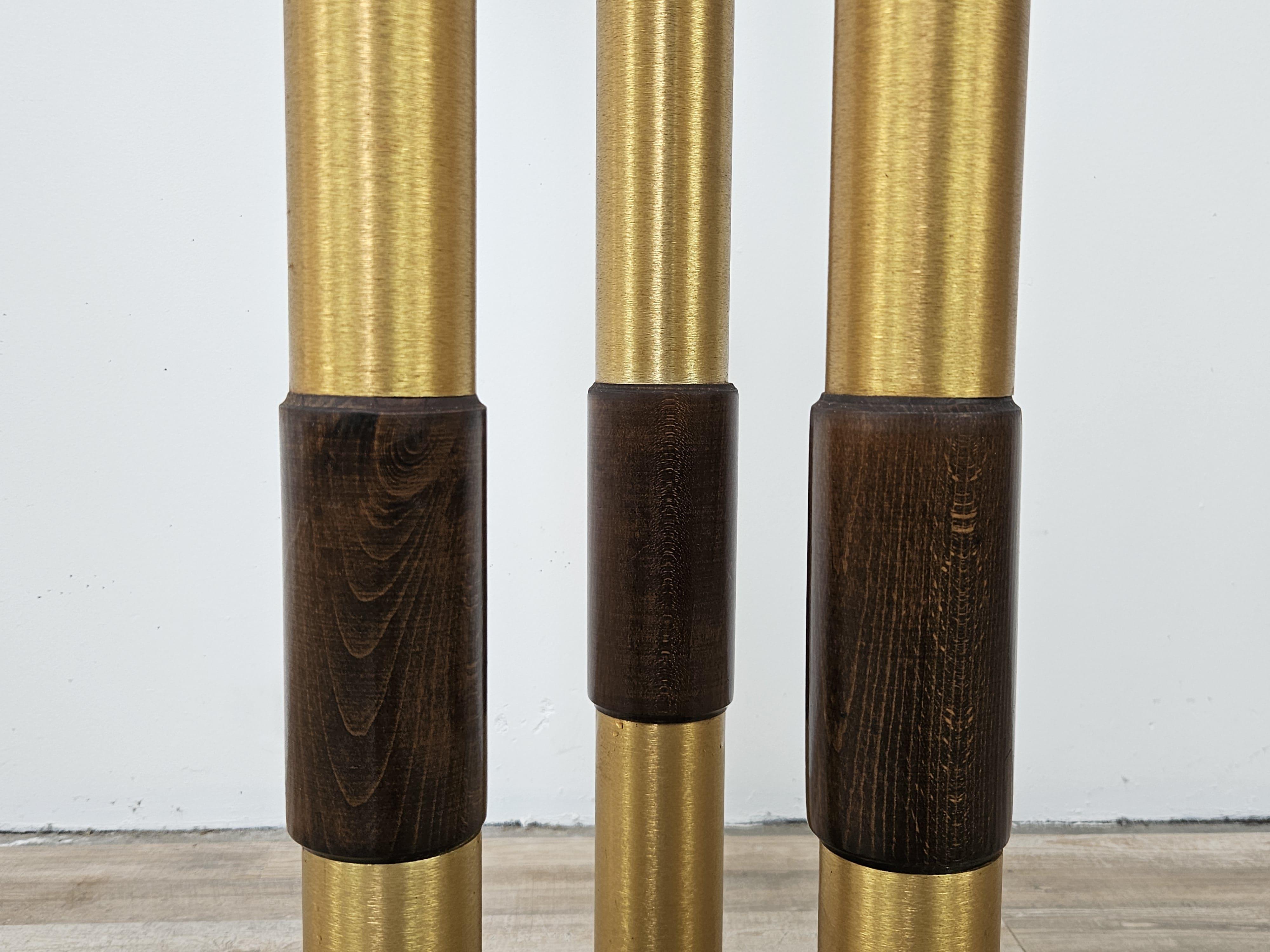 Lampadaire des années 1970 en verre de Murano, bois et métal avec 3 points lumineux en vente 6