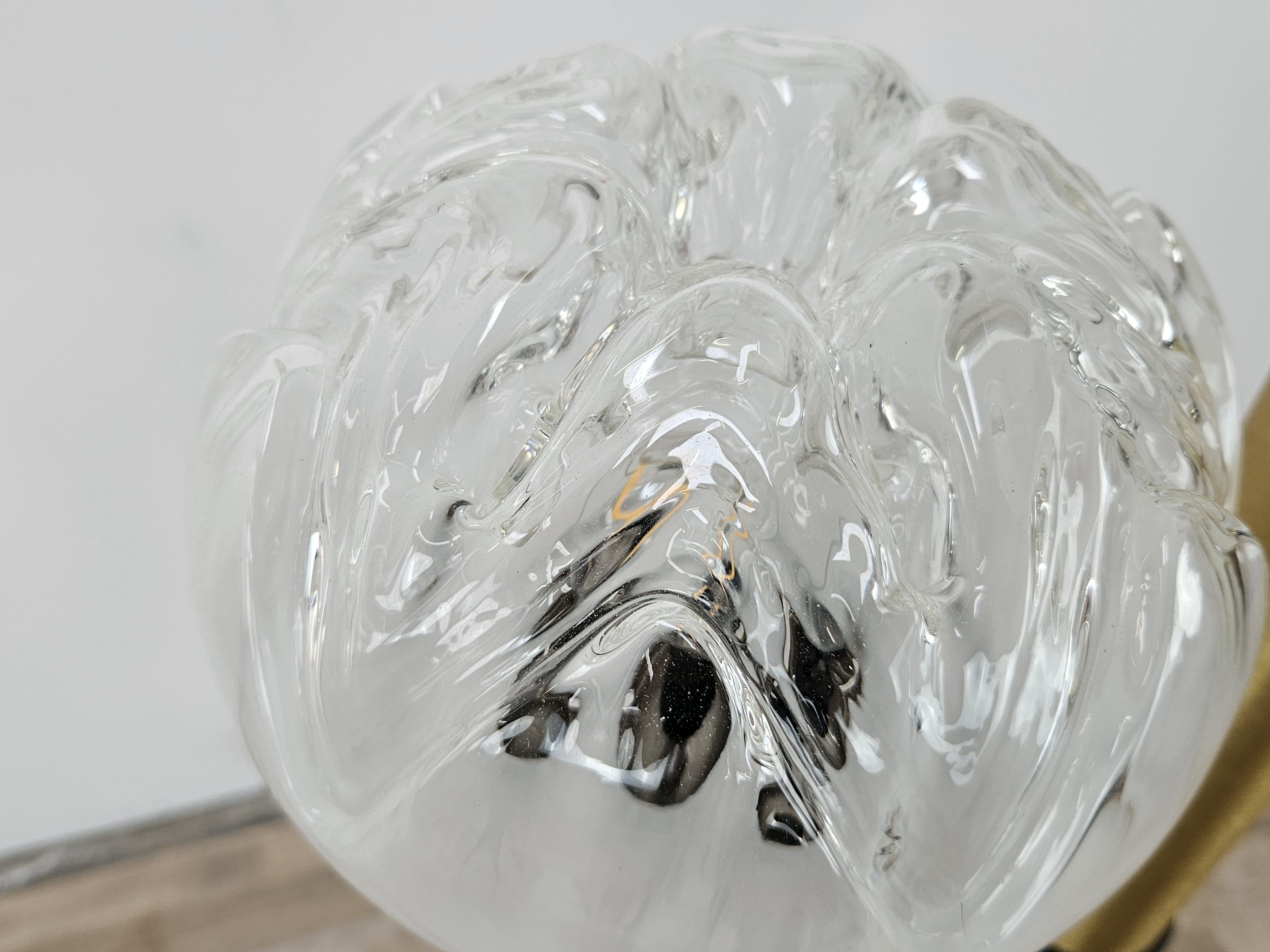 Lampadaire des années 1970 en verre de Murano, bois et métal avec 3 points lumineux Bon état - En vente à Premariacco, IT