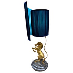 Lampada da terra cavallo in bronzo con nostro paralume a chiocciola, 1950