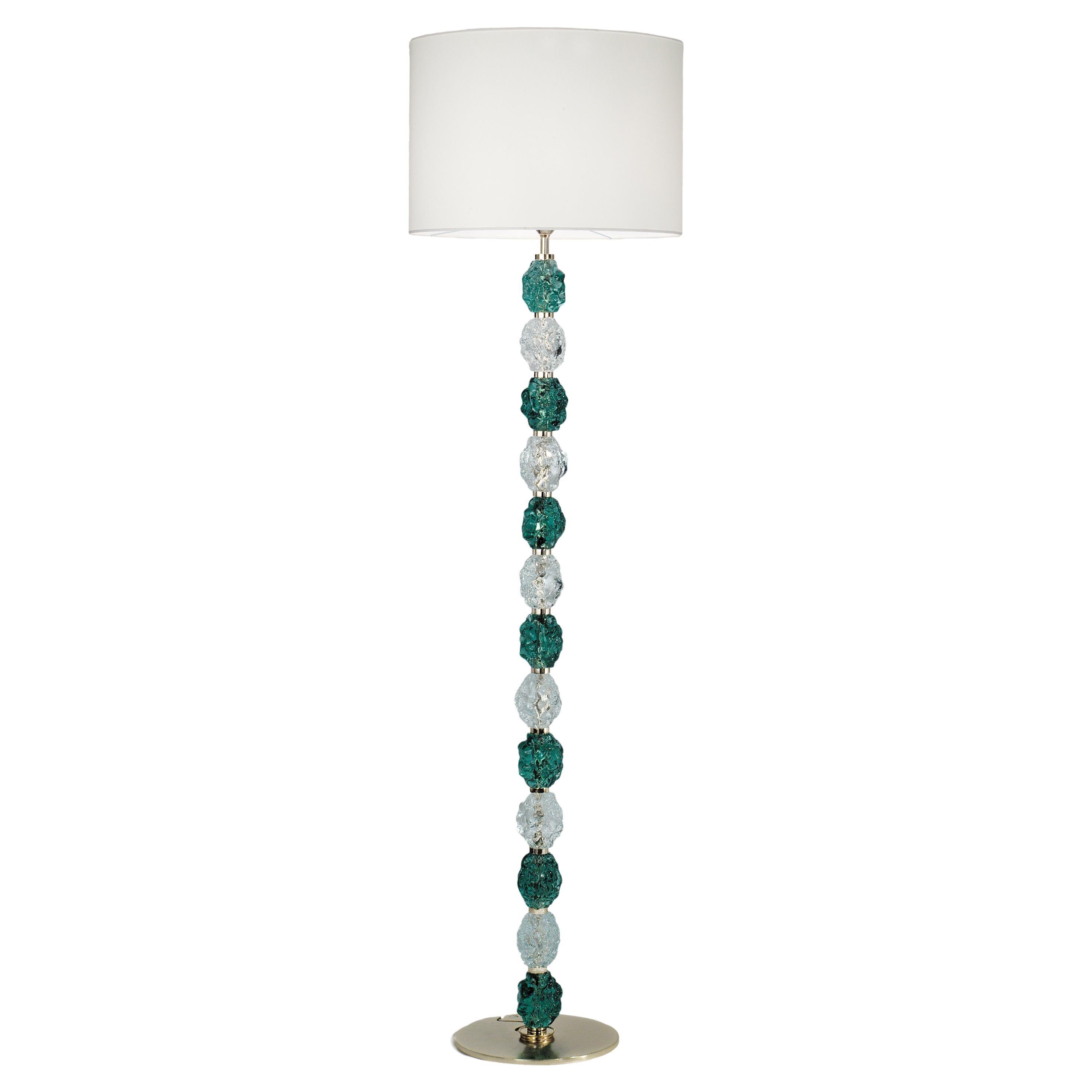 Charme floor lamp with transparent Murano glass and aquamarine