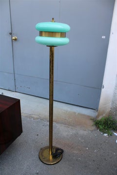 Fabbian Italia 1970 Floor Lamp Brass and Murano Glass Green
