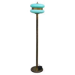 Fabbian Italia 1970 Floor Lamp Brass and Murano Glass Green