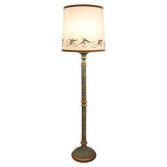 Vintage Lampada da Terra Fiorentina Chelini Firenze Legno Intagliato Turchese e Oro  