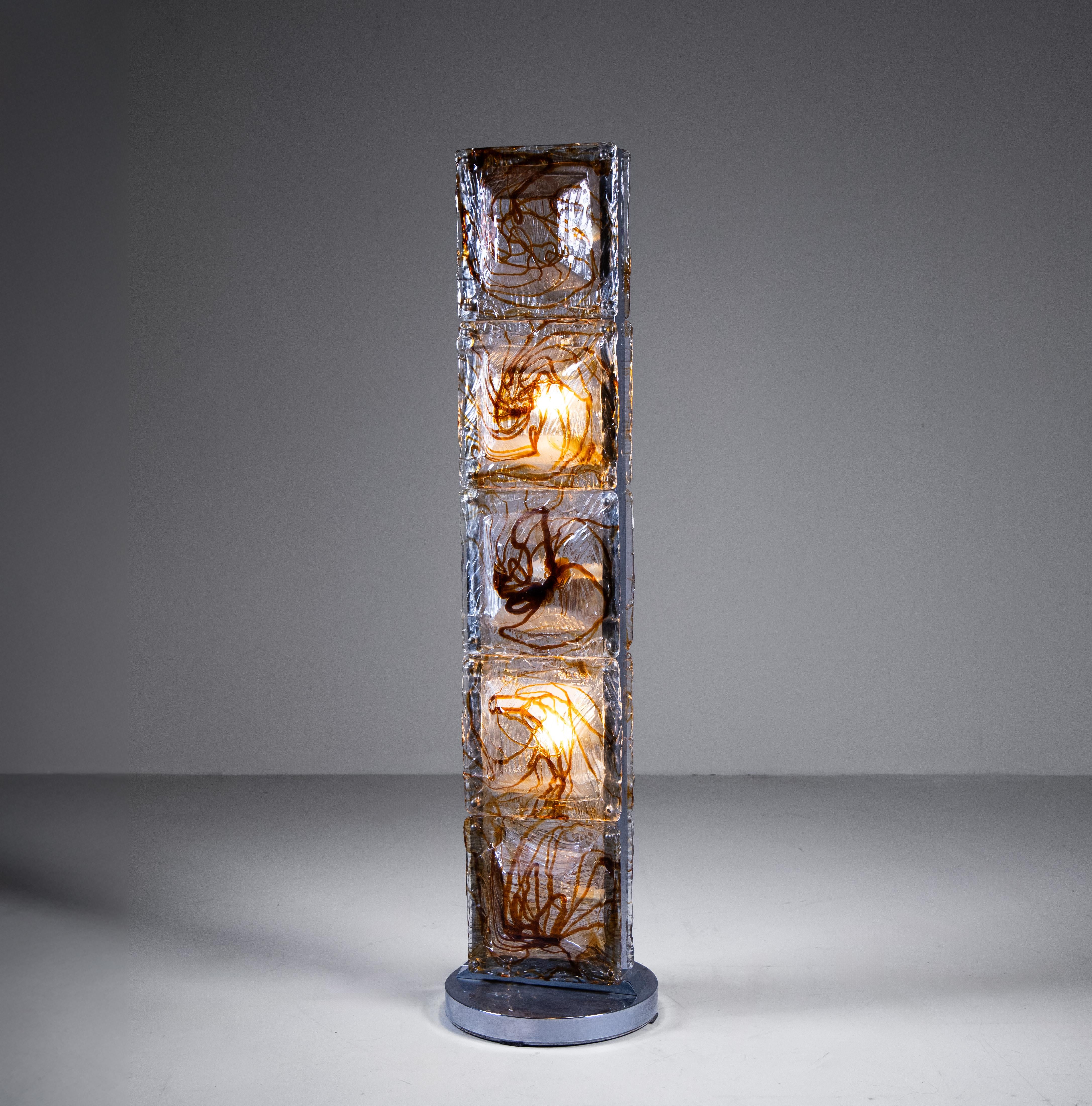 Mid-Century Modern Steel and Murano glass floor lamp, 1970s For Sale