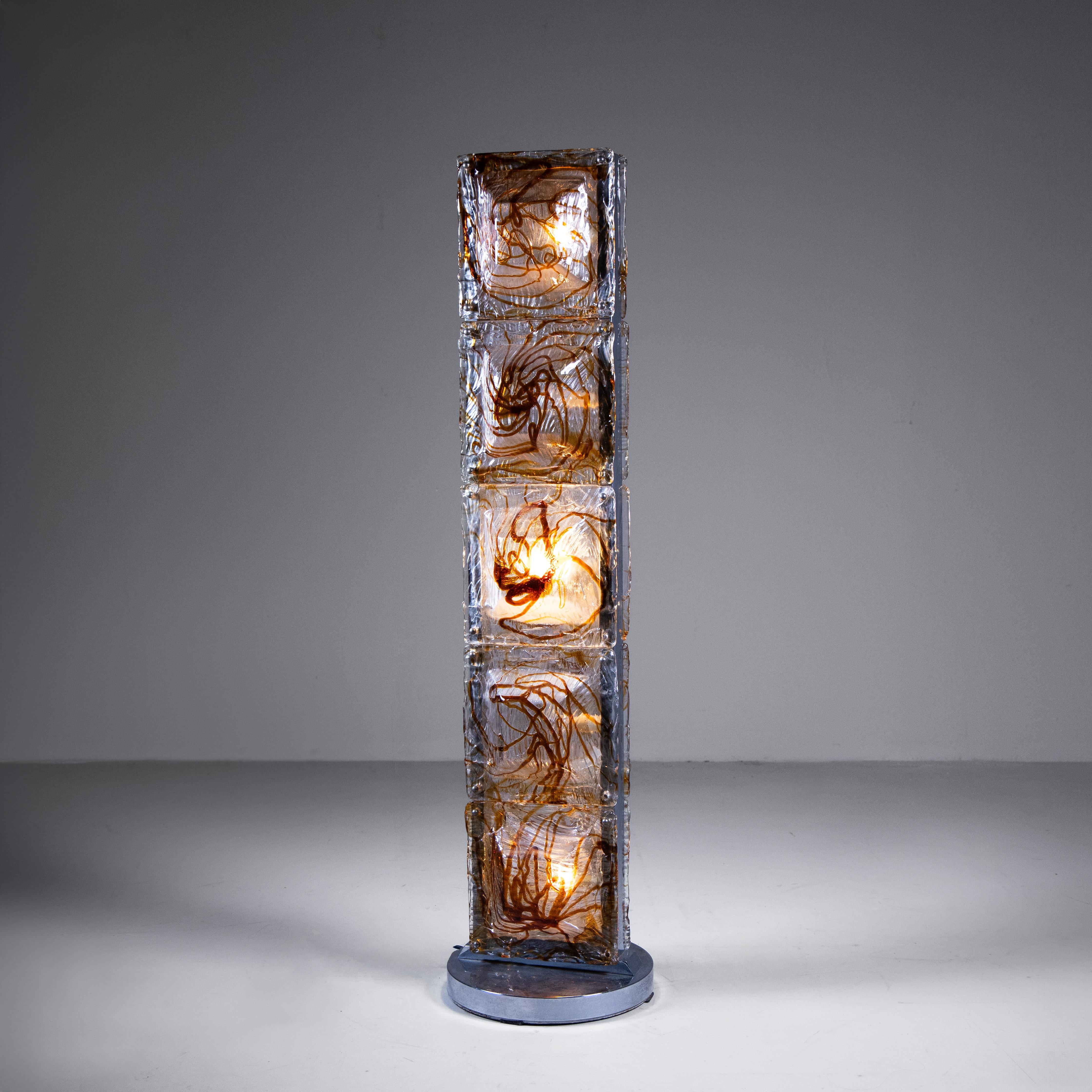 Italian Steel and Murano glass floor lamp, 1970s For Sale