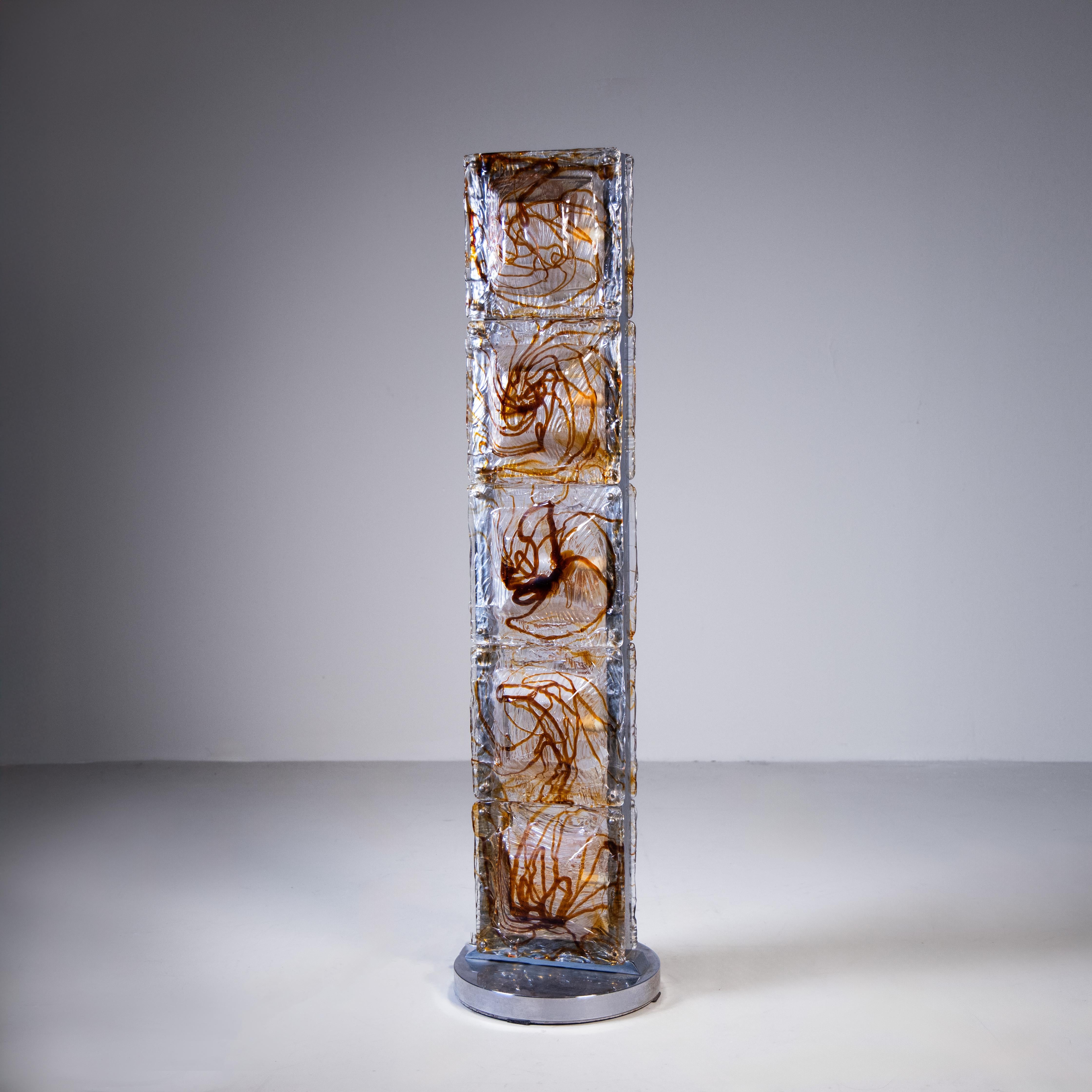 Late 20th Century Steel and Murano glass floor lamp, 1970s For Sale