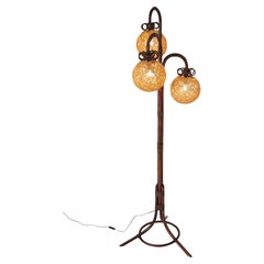 Lámpara de pie de bambú, ratán y cuerda, Italia, hacia 1960, estilo Mid-Century Modern