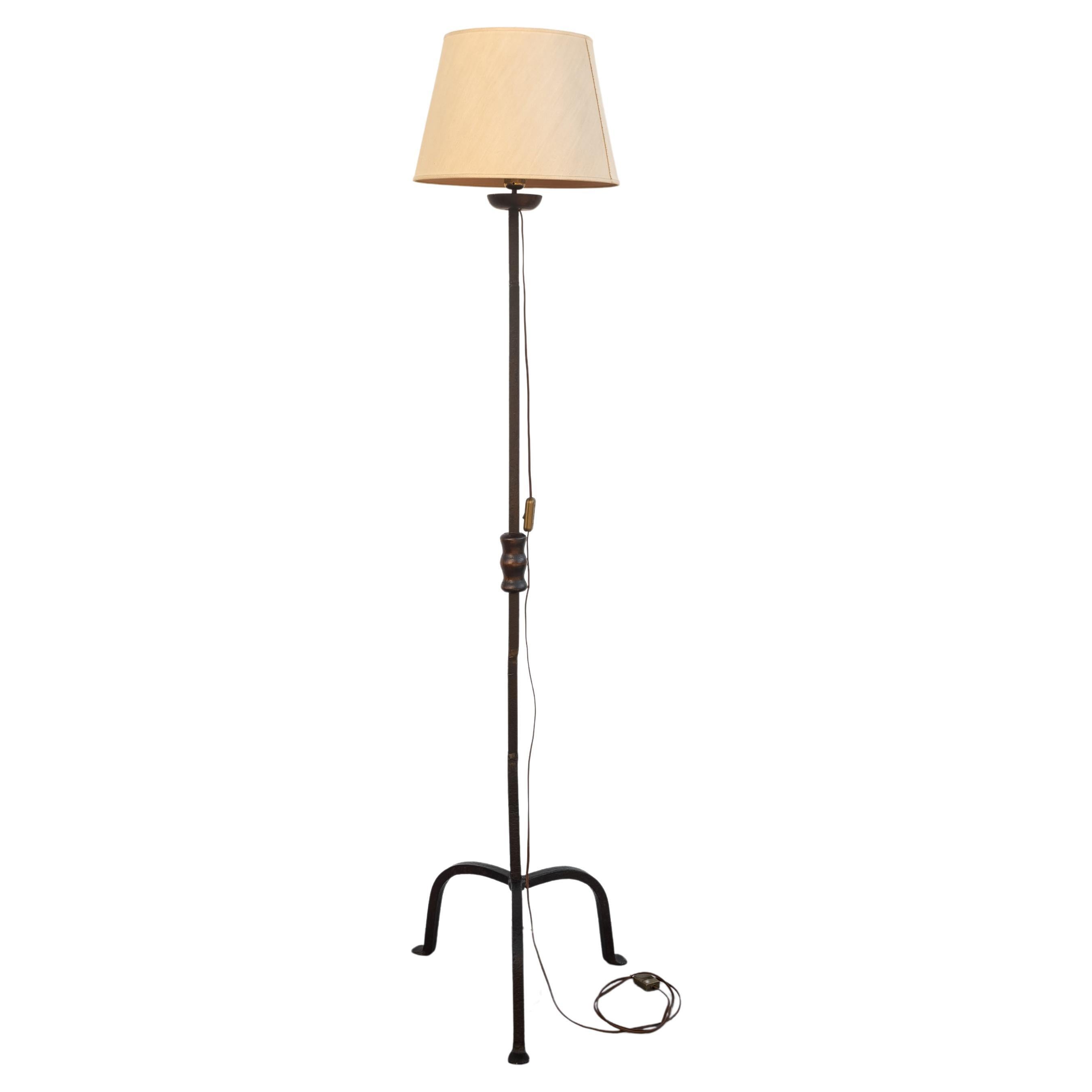 Forged iron floor lamp, second half of the 19th century  For Sale