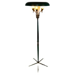 Green metal and brass floor lamp Italian manufacture 1950s'