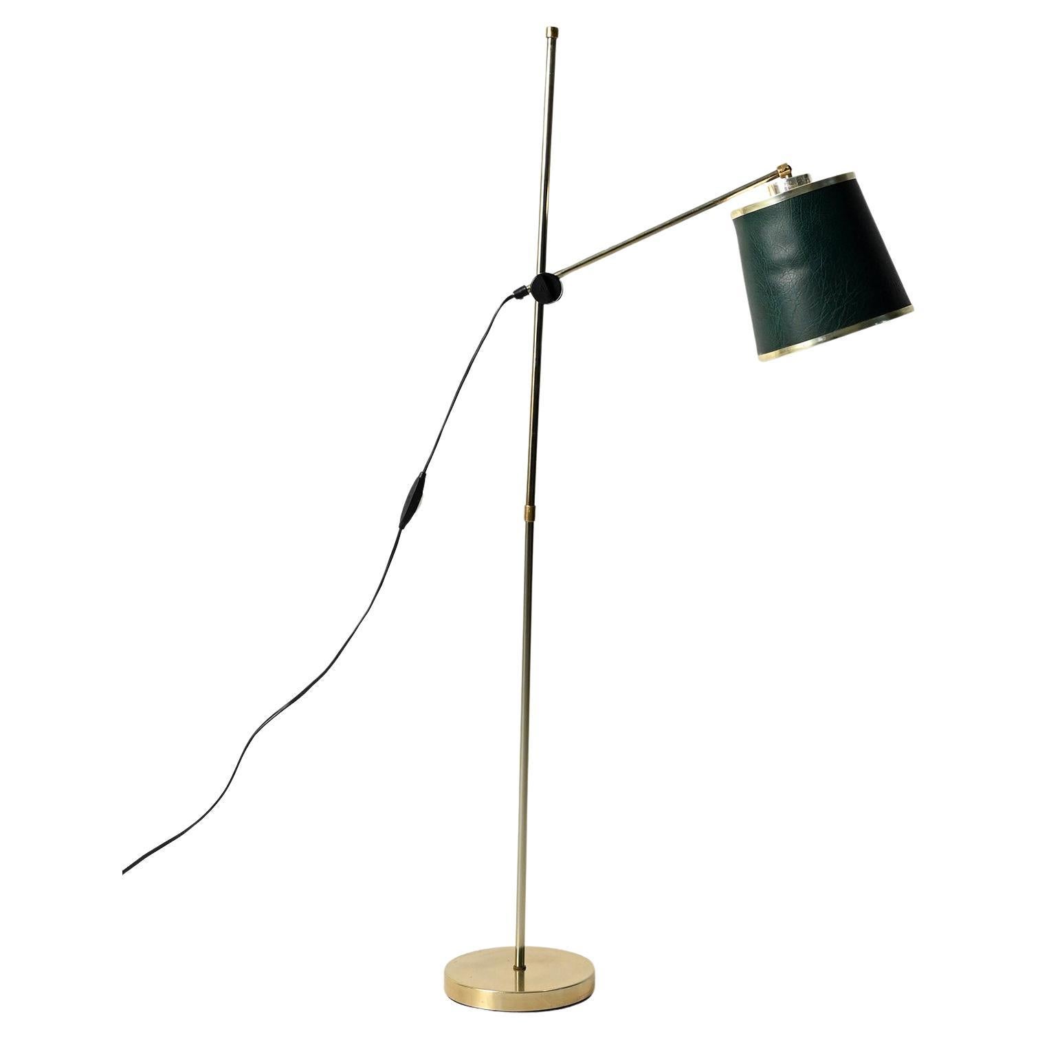 Lampada da terra in ottone in pelle verde