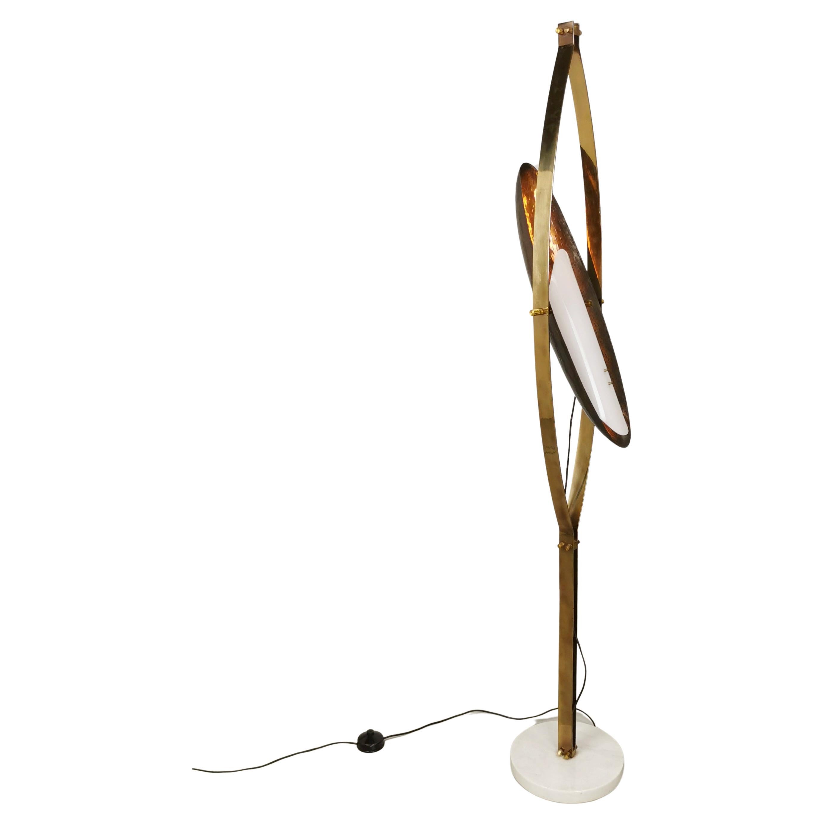Rare Goffredo Reggiani Floor Lamp Marble base brass stem copper diffuser and plexi dome. Very unusual object whose production is estimated to be between the 1950s and 1960s. 
Very good condition has no defects
