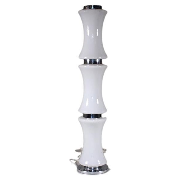 Glass and steel floor lamp, Italian manufacture, 1970s
