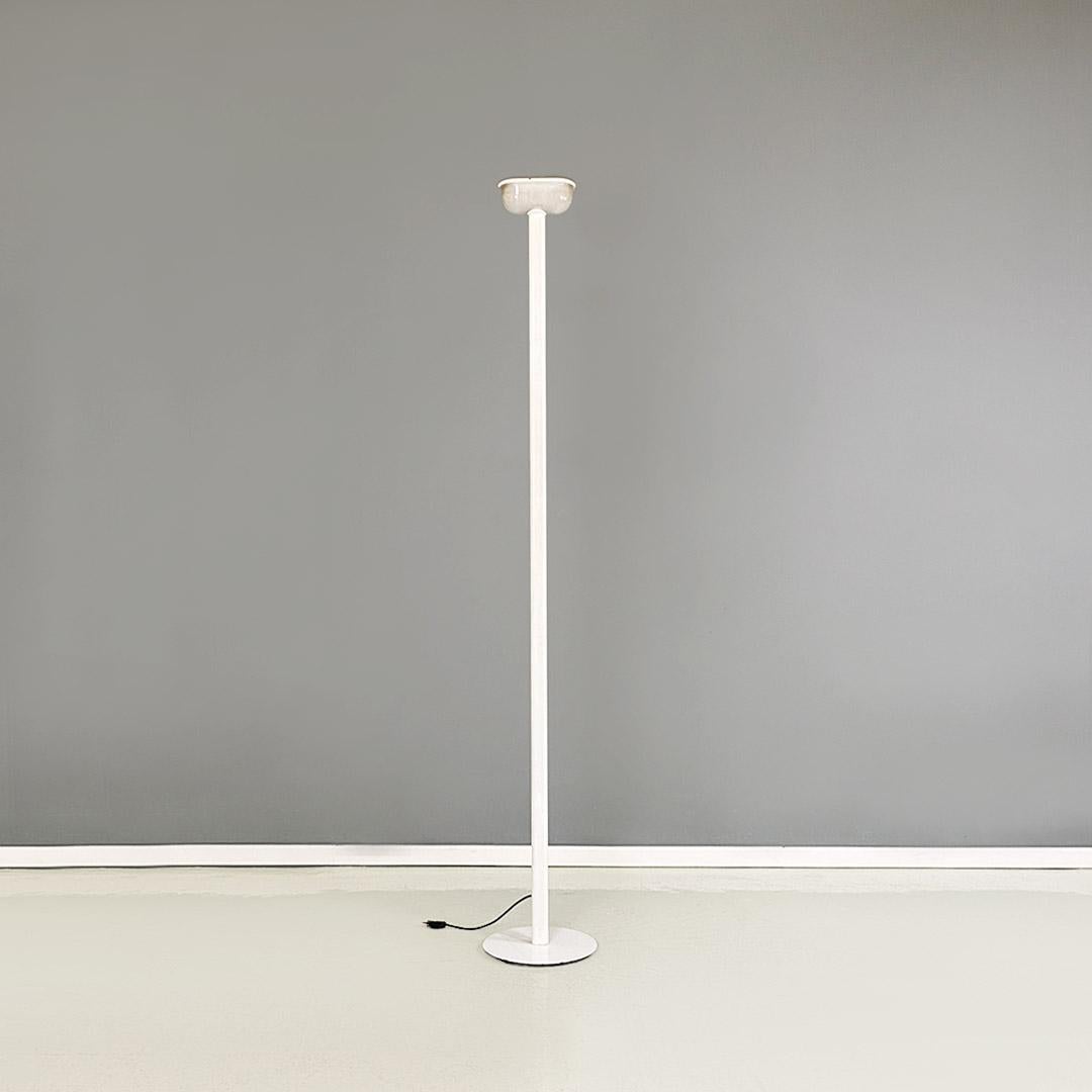 Modern Floor lamp, modern Italian, white metal and knurled glass, ca 1980s For Sale