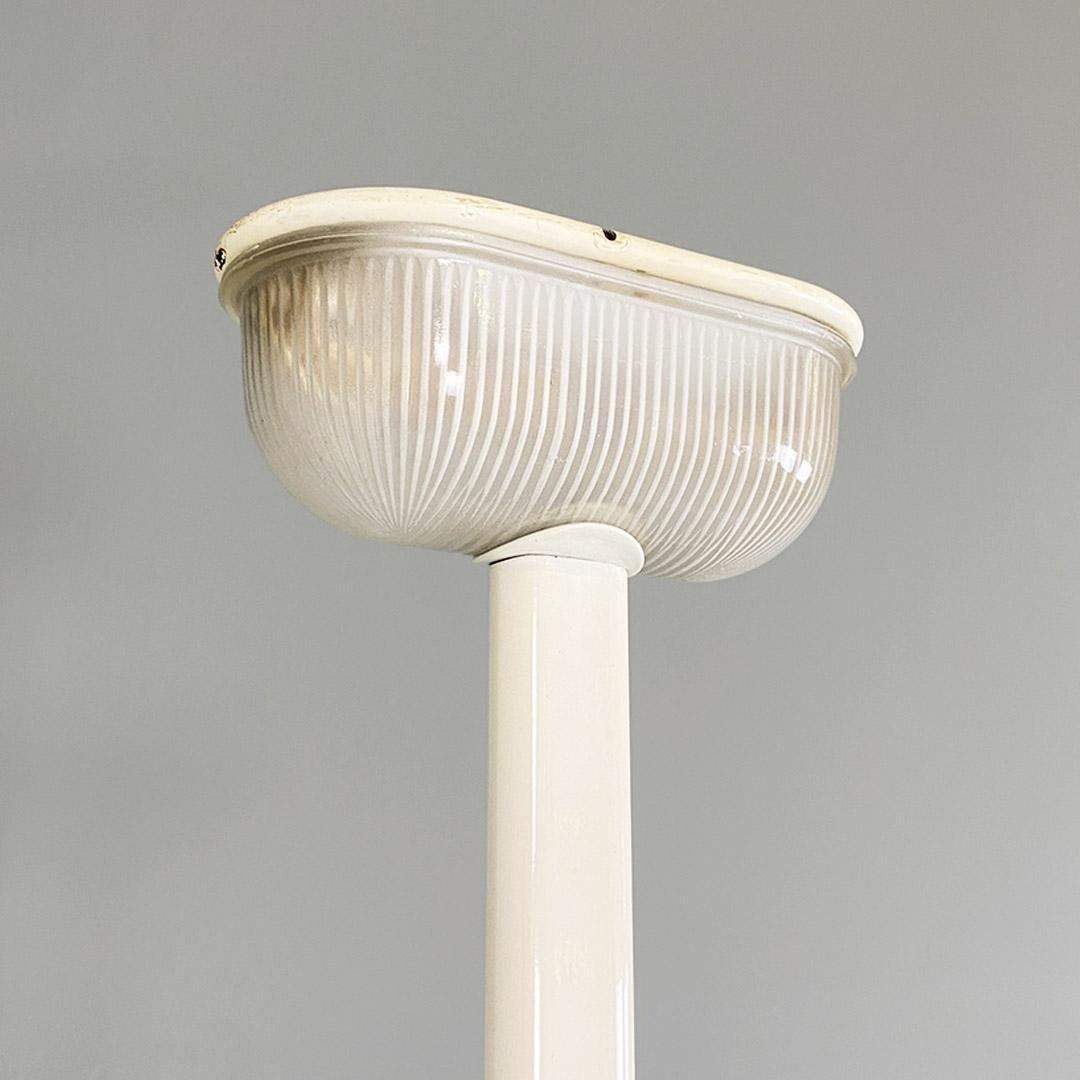 Late 20th Century Floor lamp, modern Italian, white metal and knurled glass, ca 1980s For Sale