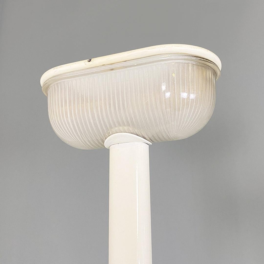 Metal Floor lamp, modern Italian, white metal and knurled glass, ca 1980s For Sale