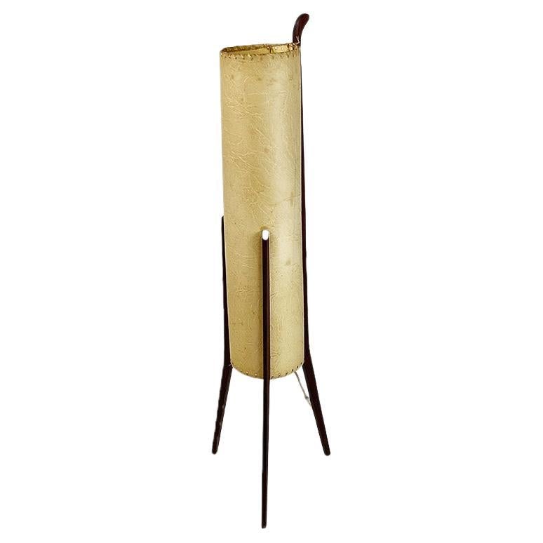 Lampadaire danois moderne du milieu du siècle en parchemin et bois de teck, années 1960