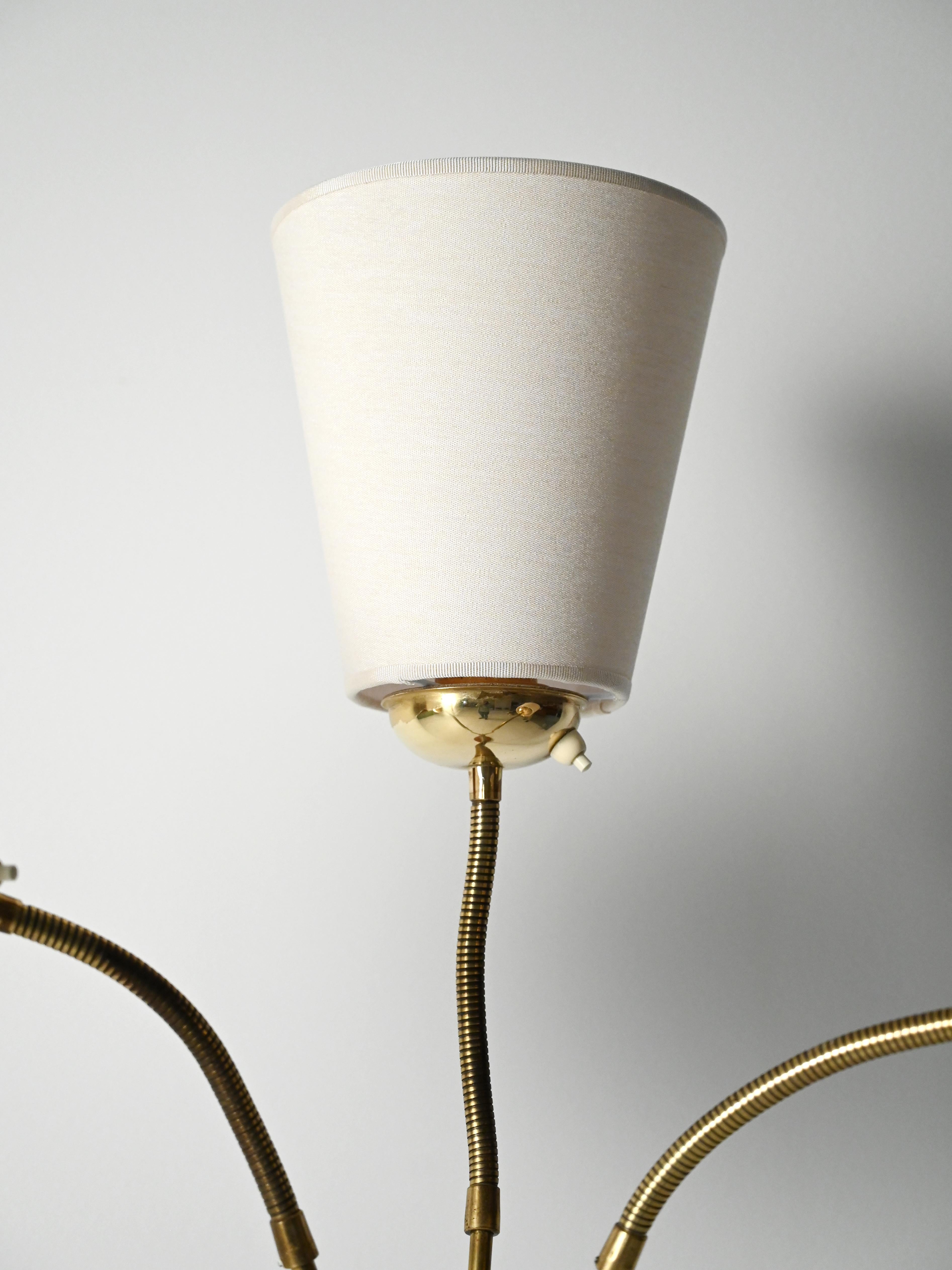 Laiton Lampada da terra scandinava a tre bracci in teak e ottone, anni 40–50 en vente