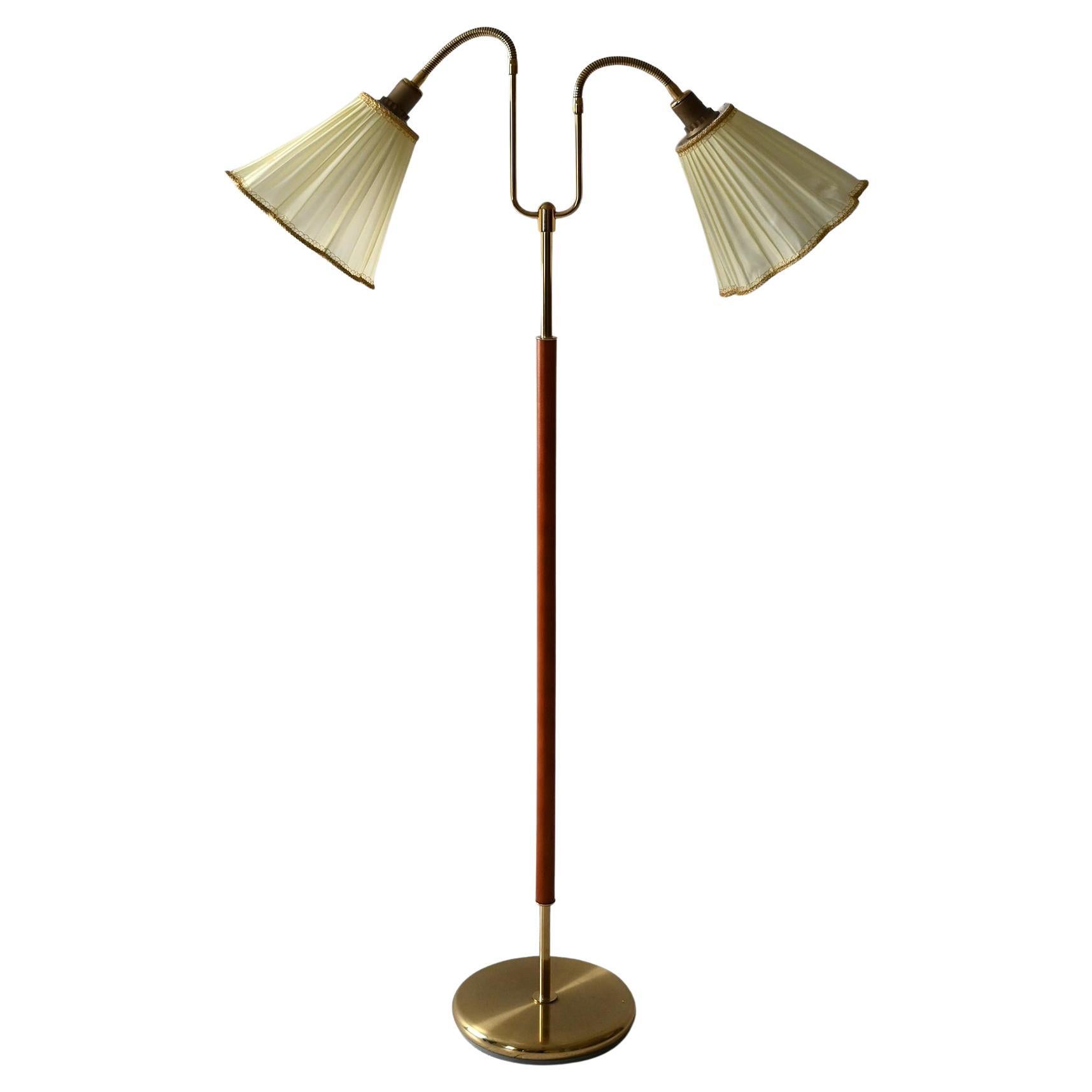 Lampada da terra scandinava anni ’50 in teak e ottone