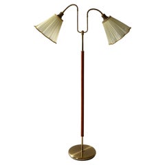 Scandinavian 1950s teak and brass floor lamp