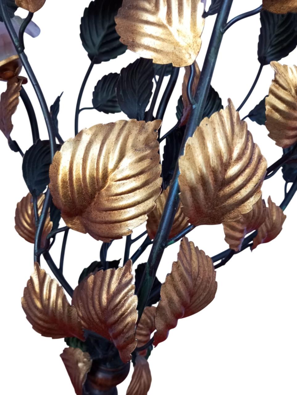 Metal Floor lamp-sculpture with Murano glass roses - Italy, 1960s For Sale