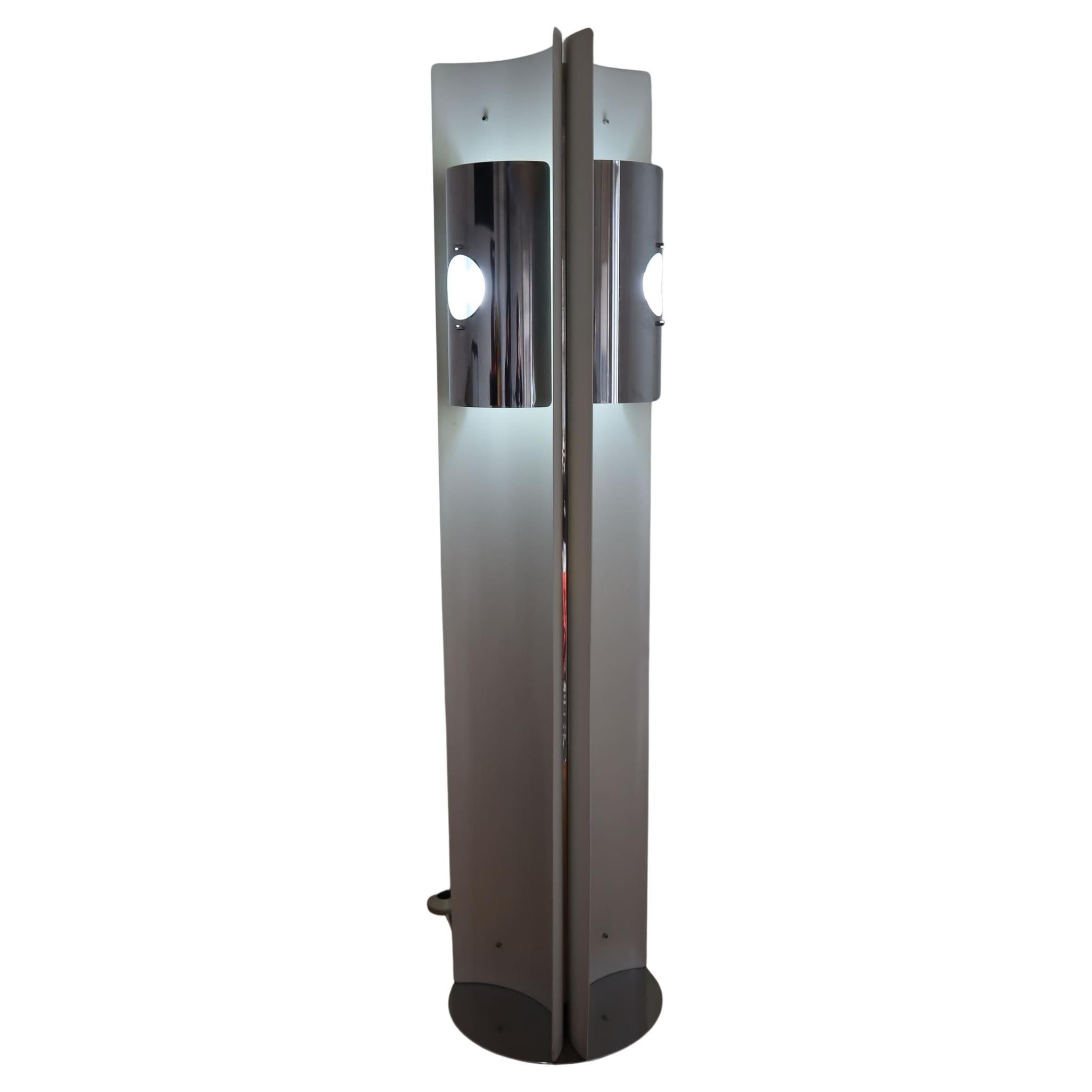 Space age floor lamp, white and chrome in the Tronconi style, Italy, 1970s