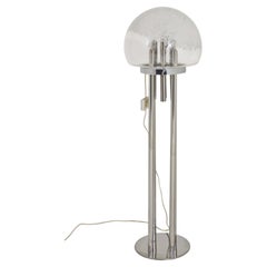 Lámpara de pie «Space Age», cromada y con cristal de Murano, Italia, 1970, estilo Mid-Century-Modern