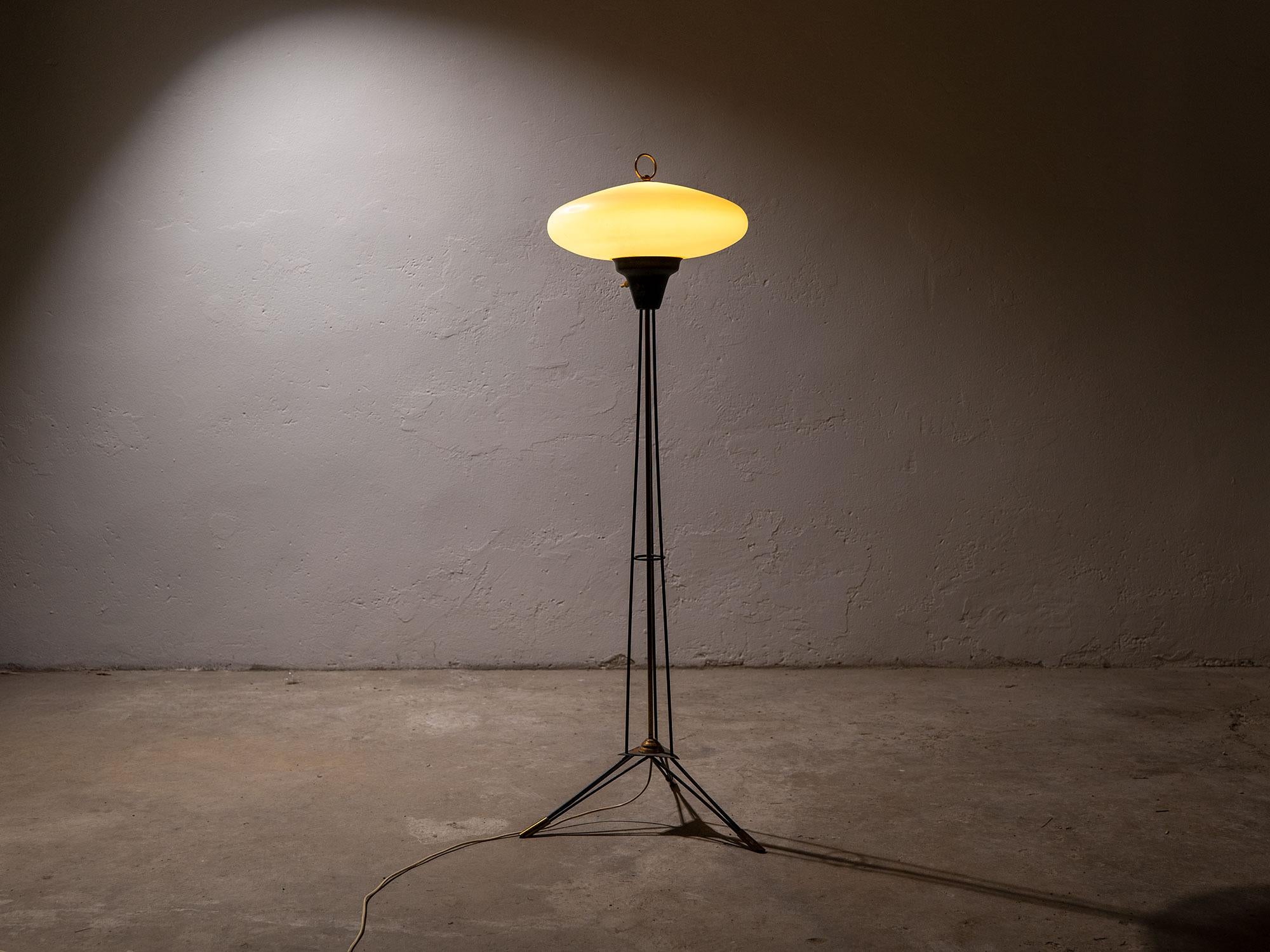 Space Age Lampada da terra Stilnovo in vetro opalino - anni '50 For Sale