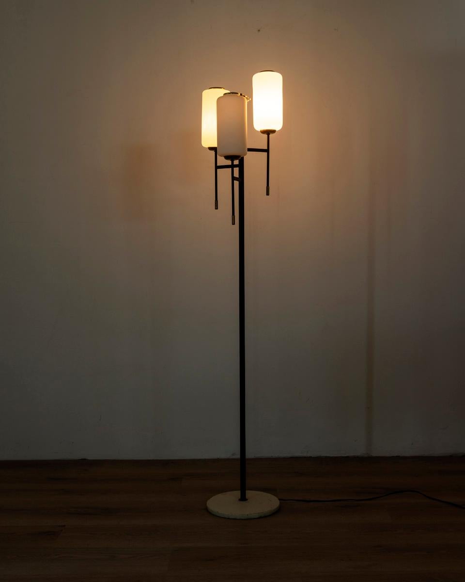 Vintage 1950s metal and glass floor lamp Italian design In Good Condition For Sale In None, IT